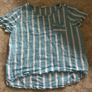 Christian Siriano Blue and White Stripe Linen Top